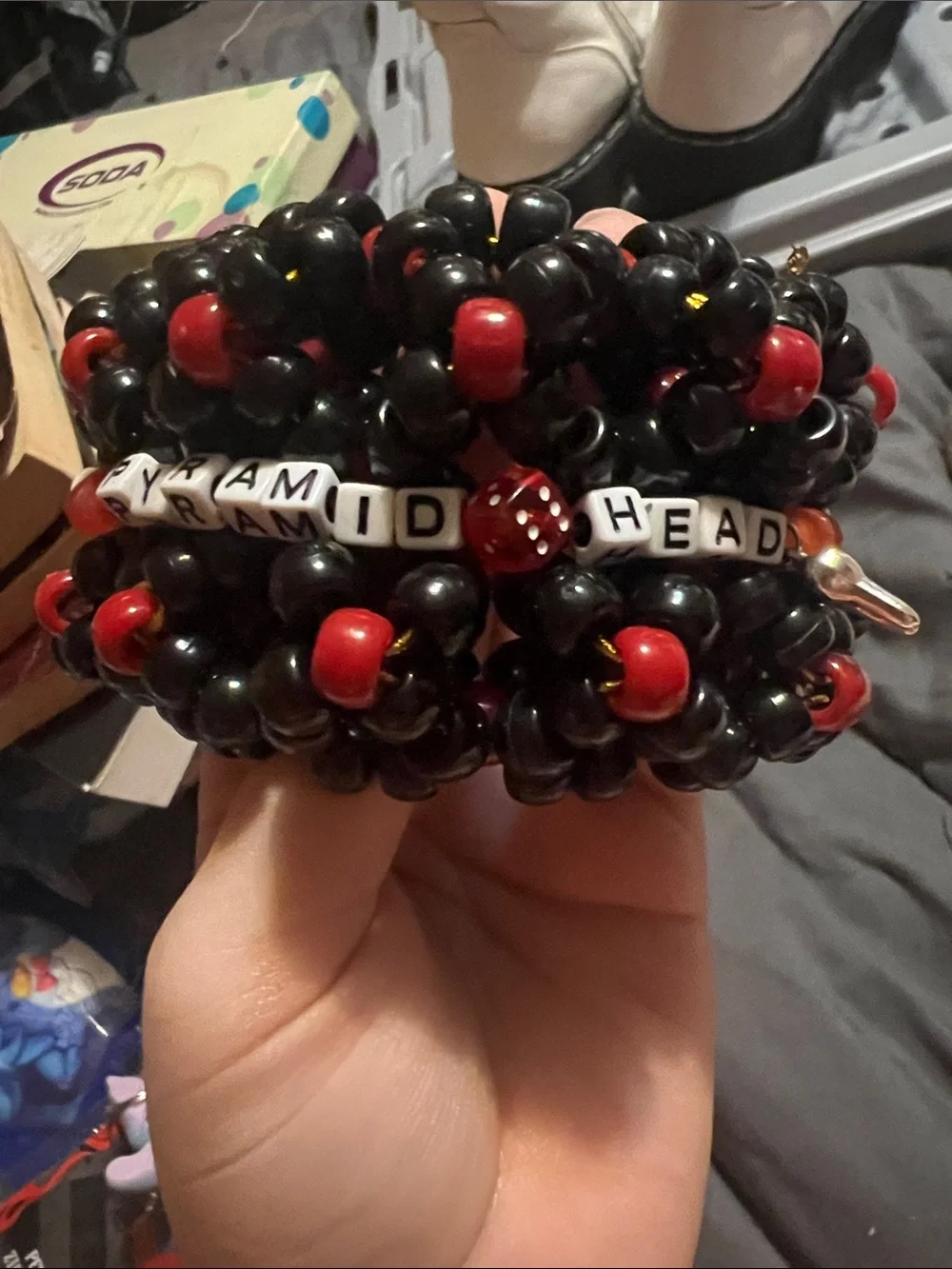 Pyramid Head Black & Red Beaded Bracelet